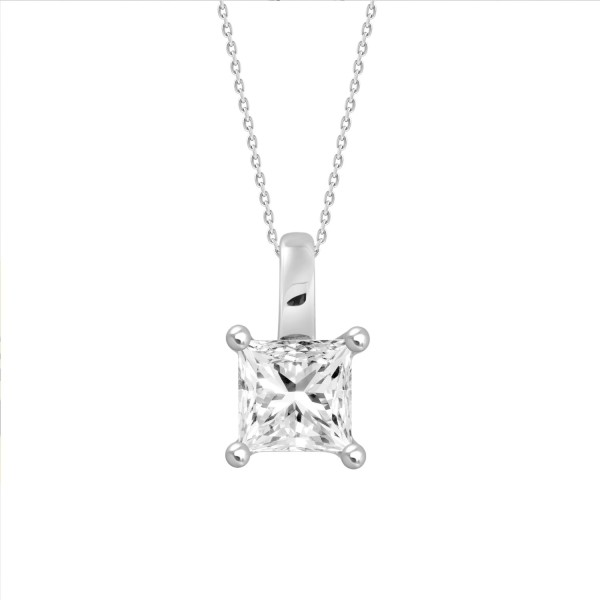 LADIES PENDANT WITH CHAIN 1CT PRINCESS DIAMOND 14K...