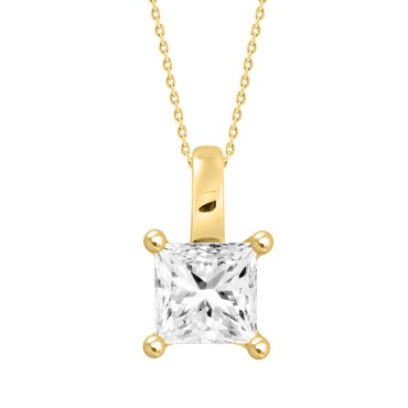 LADIES PENDANT WITH CHAIN 1CT PRINCESS DIAMOND 14K YELLOW GOLD