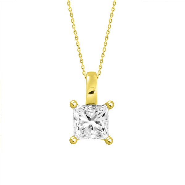 LADIES PENDANT WITH CHAIN 1CT PRINCESS DIAMOND 14K...