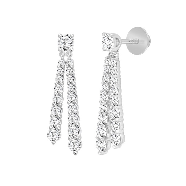 LADIES EARRINGS 3CT ROUND DIAMOND 14K WHITE GOLD...