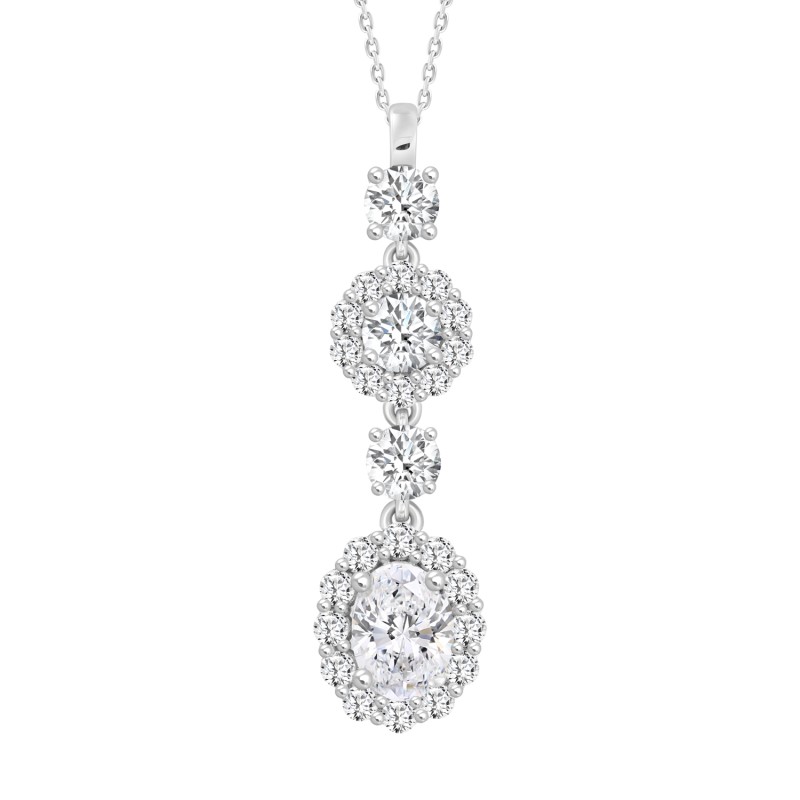 LADIES PENDANT WITH CHAIN 2CT ROUND/OVAL DIAMOND 14K WHITE GOLD (CENTER STONE OVAL DIAMOND 3/4CT )