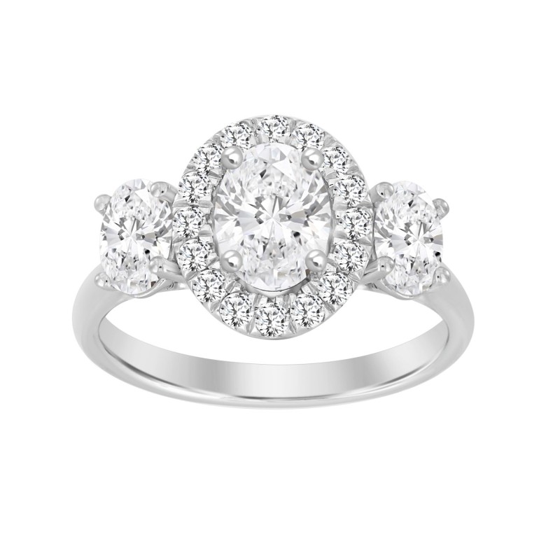 LADIES RING 2 1/4CT ROUND/OVAL DIAMOND 14K WHITE GOLD (CENTER STONE OVAL DIAMOND 1CT )