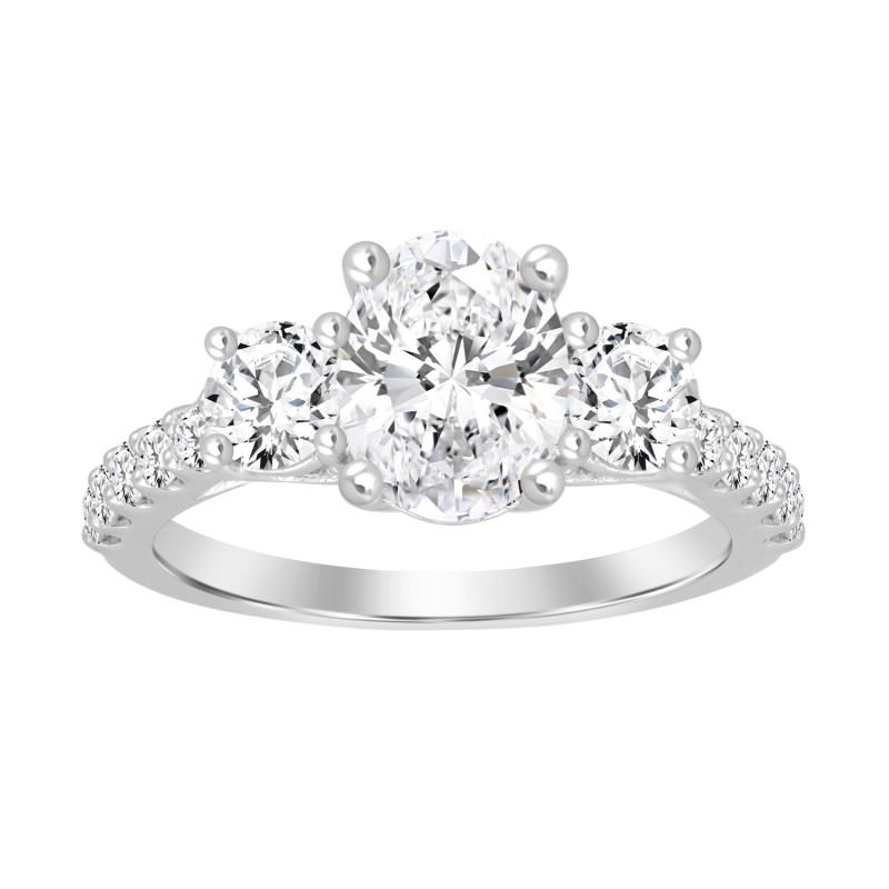 LADIES RING 2 1/2CT OVAL/ROUND DIAMOND 14K WHITE GOLD (CENTER STONE OVAL DIAMOND 1 1/2CT )