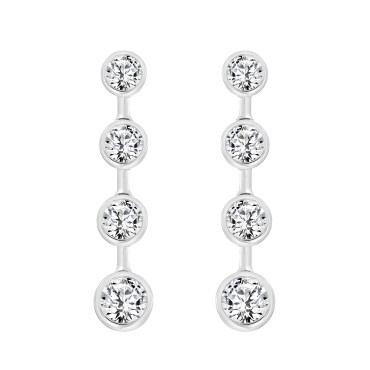 LADIES LINEAR EARRINGS 2CT ROUND DIAMOND 14K WHITE GOLD