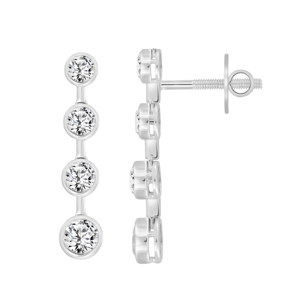 LADIES LINEAR EARRINGS 2CT ROUND DIAMOND 14K WHITE...