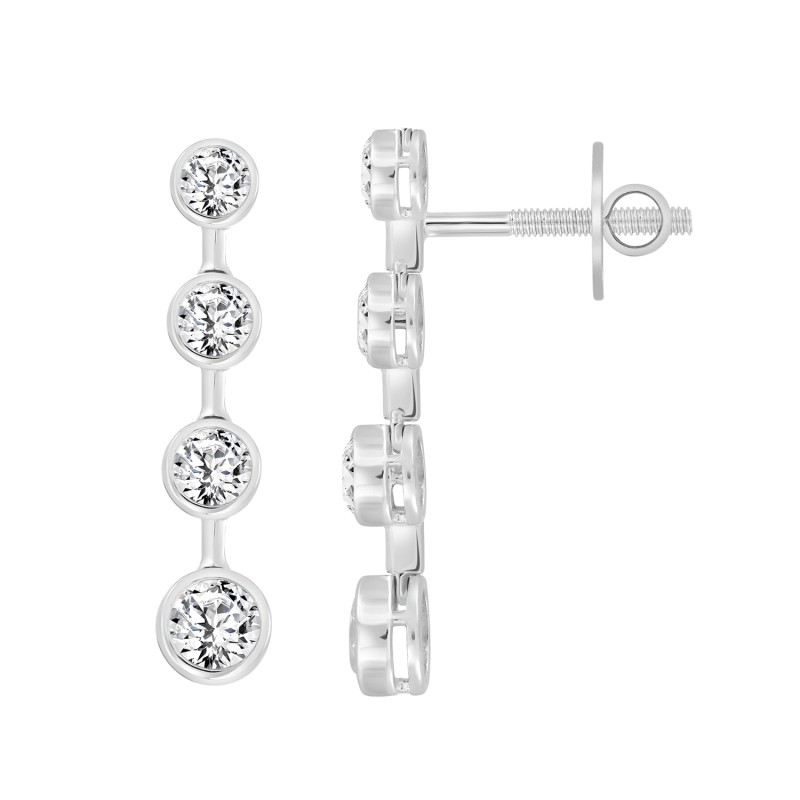 LADIES LINEAR EARRINGS 2CT ROUND DIAMOND 14K WHITE GOLD