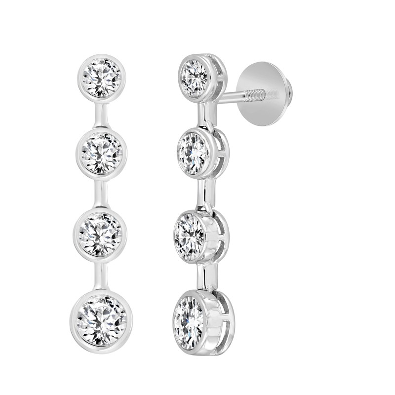 LADIES LINEAR EARRINGS 2CT ROUND DIAMOND 14K WHITE GOLD