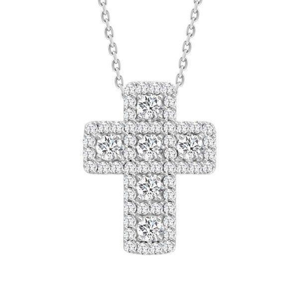 LADIES CROSS PENDANT WITH CHAIN 2 1/2CT ROUND DIAM...