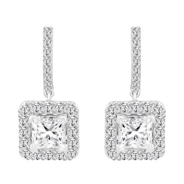 LADIES EARRINGS  3CT PRINCESS/ROUND DIAMOND 14K WHITE GOLD (CENTER STONE PRINCESS DIAMOND 2CT )