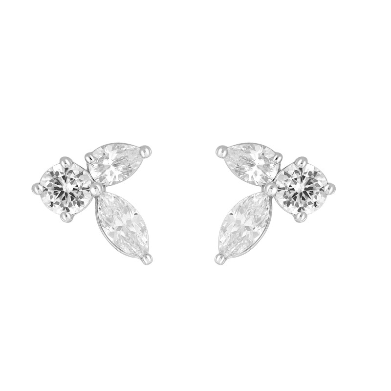 LADIES STUD EARRINGS 3CT PEAR/ROUND/MARQUISE DIAMOND 14K WHITE GOLD