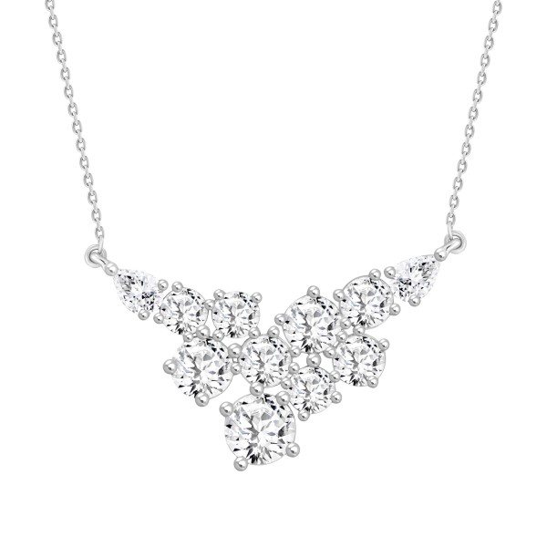 LADIES NECKLACE 4CT ROUND/PEAR DIAMOND 14K WHITE G...