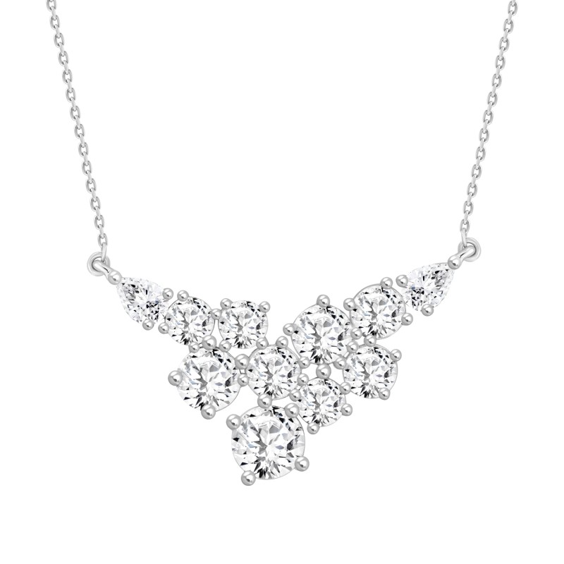 LADIES NECKLACE 4CT ROUND/PEAR DIAMOND 14K WHITE GOLD