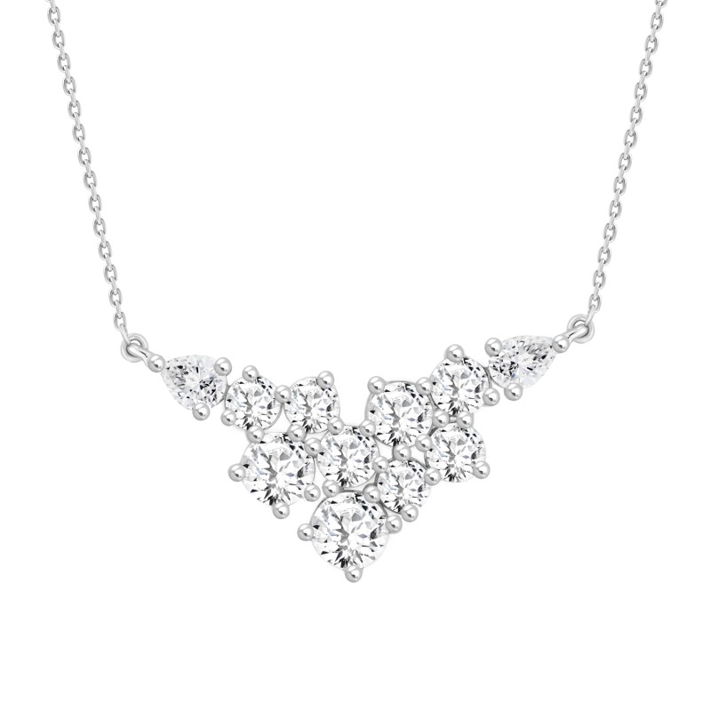 LADIES NECKLACE 2CT ROUND/PEAR DIAMOND 14K WHITE GOLD