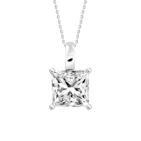 LADIES PENDANT WITH CHAIN 3CT PRINCESS DIAMOND 14K...