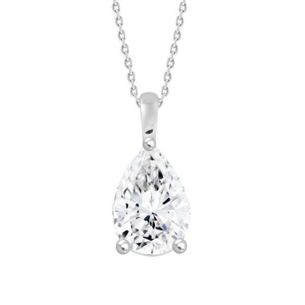 LADIES SOLITAIRE PENDANT 3CT PEAR DIAMOND 14K WHIT...