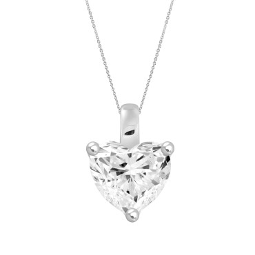 LADIES SOLITAIRE PENDANT WITH CHAIN 3CT HEART DIAMOND 14K WHITE GOLD 