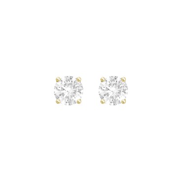 14K YELLOW GOLD 4CT ROUND DIAMOND LADIES SOLITAIRE EARRINGS (CENTER STONE ROUND DIAMOND 2CT )