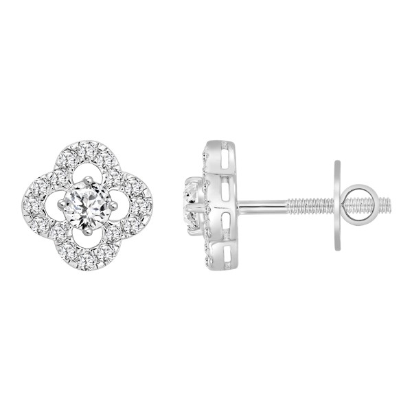 LADIES STUD EARRINGS 1CT ROUND DIAMOND 14K WHITE G...