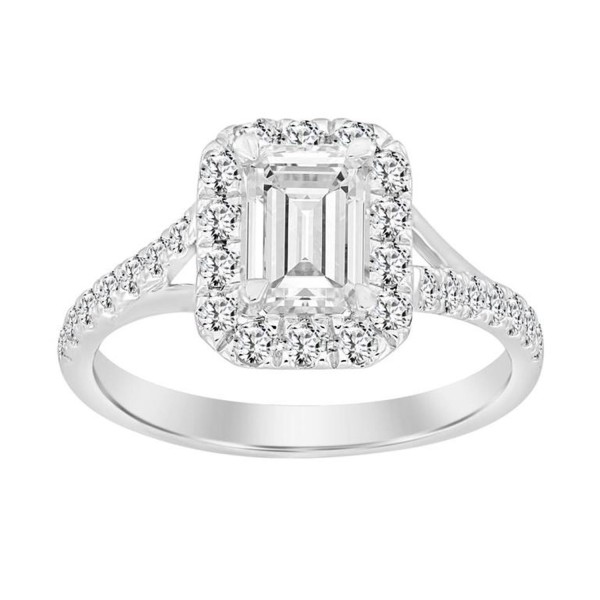 LADIES RING 1 1/2CT ROUND/EMERALD DIAMOND 14K WHIT...