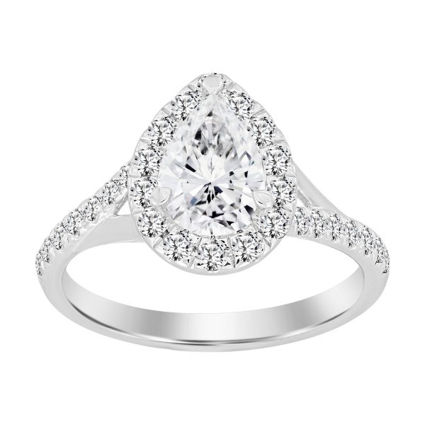 LADIES RING 1 1/2CT ROUND/PEAR DIAMOND 14K WHITE G...