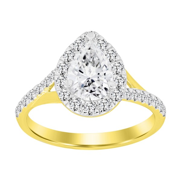 LADIES RING 1 1/2CT ROUND/PEAR DIAMOND 14K YELLOW ...