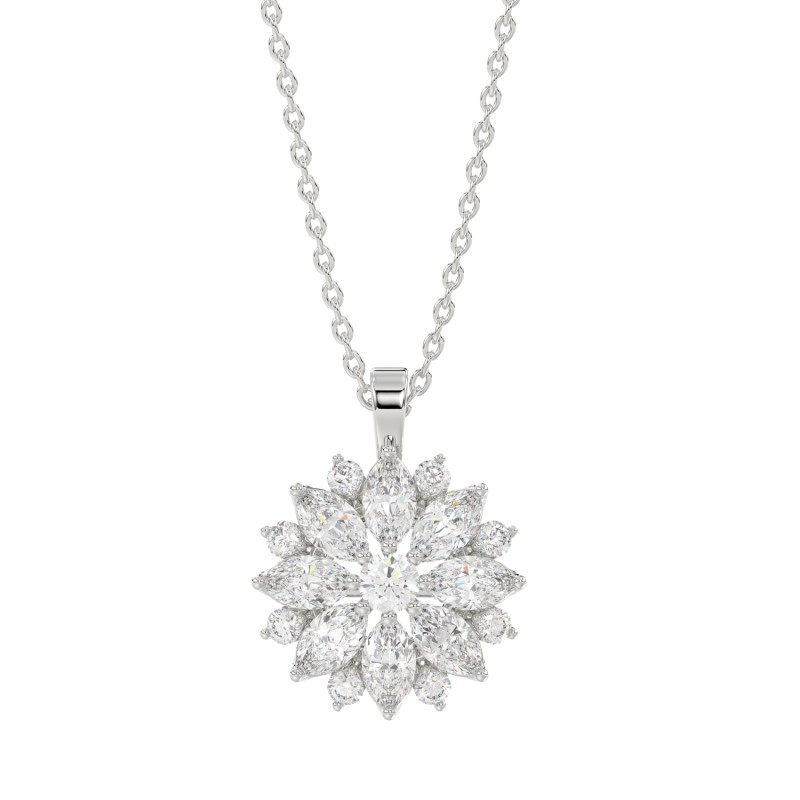 LADIES PENDANT WITH CHAIN 1CT ROUND/MARQUISE DIAMOND 14K WHITE GOLD