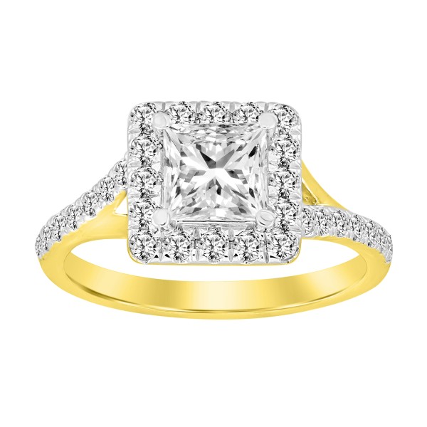 LADIES RING 1 1/2CT ROUND/PRINCESS DIAMOND 14K YEL...