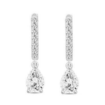 LADIES EARRINGS  1 1/4CT PEAR/ROUND DIAMOND 14K WHITE GOLD (CENTER STONE PEAR DIAMOND 1CT)