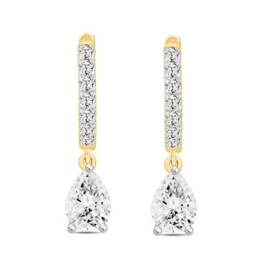 LADIES EARRINGS  1 1/4CT PEAR/ROUND DIAMOND 14K YELLOW GOLD (CENTER STONE PEAR DIAMOND 1CT)