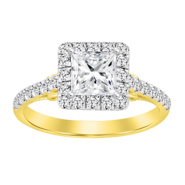 LADIES RING 1 1/2CT ROUND/PRINCESS DIAMOND 14K YEL...