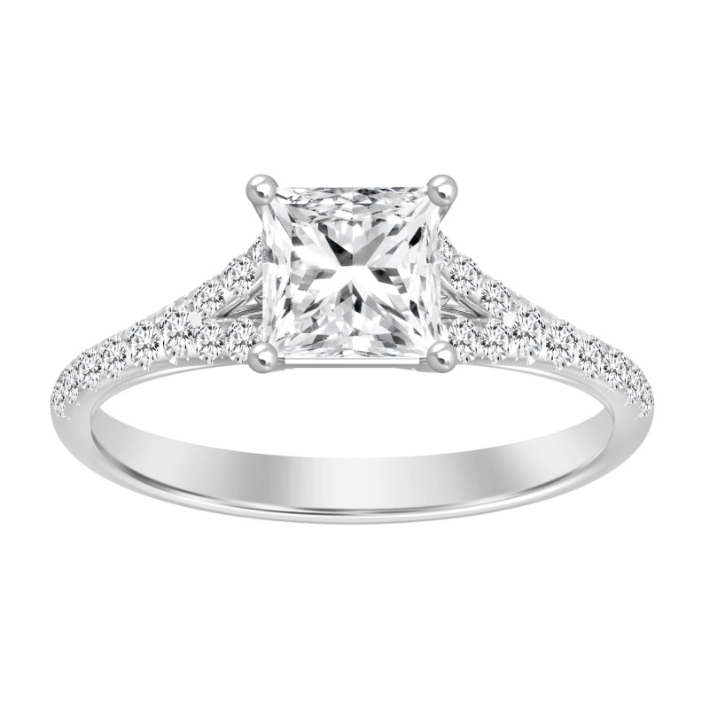 LADIES RING 1 1/4CT ROUND/PRINCESS DIAMOND 14K WHITE GOLD (CENTER STONE PRINCESS DIAMOND 1CT)