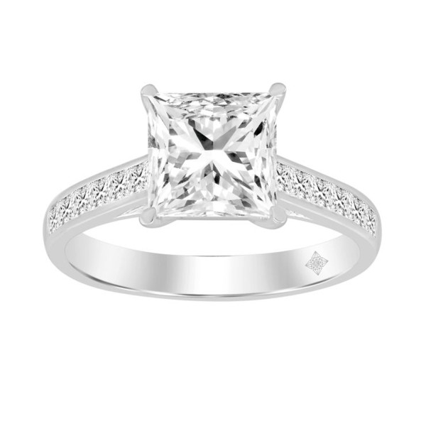 LADIES RING 2CT PRINCESS DIAMOND 14K WHITE GOLD (C...