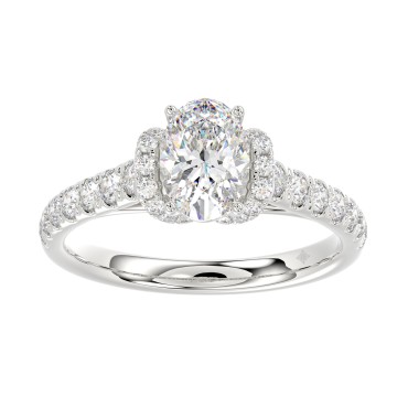 LADIES RING 1 1/2CT ROUND/OVAL DIAMOND 14K WHITE GOLD (CENTER STONE OVAL DIAMOND 1CT)