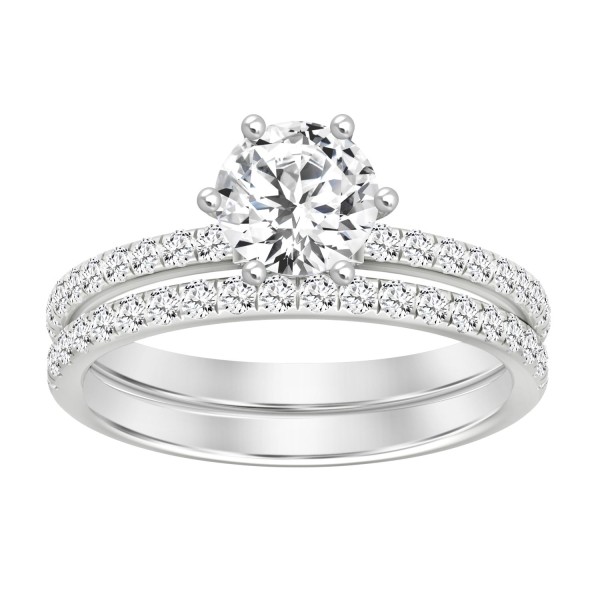 LADIES BRIDAL SET 1 1/2CT ROUND DIAMOND 14K WHITE ...