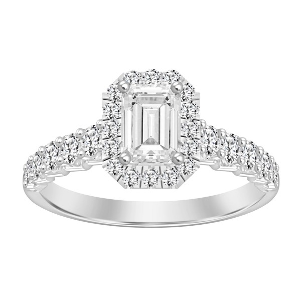 LADIES RING 1 3/4CT ROUND/EMERALD DIAMOND 14K WHIT...