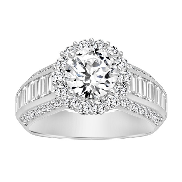 LADIES RING 3 3/4CT ROUND/BAGUETTE DIAMOND 14K WHI...