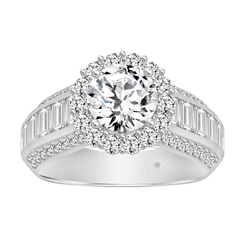 LADIES RING 3 3/4CT ROUND/BAGUETTE DIAMOND 14K WHITE GOLD (CENTER STONE ROUND DIAMOND 1 1/2CT )