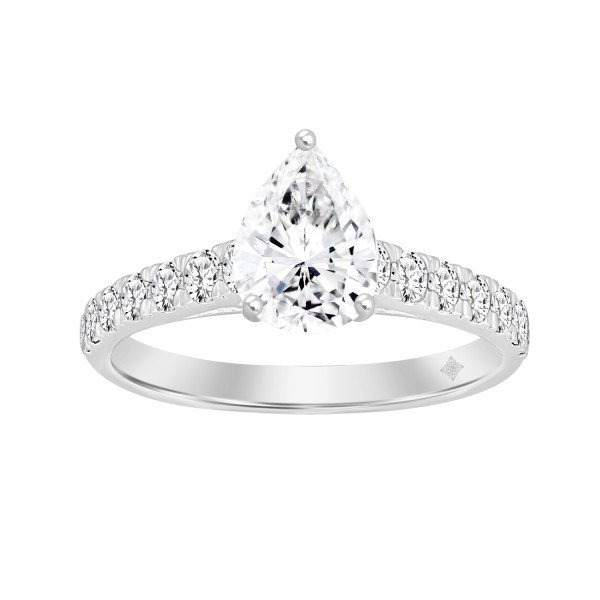 LADIES RING 1 1/2CT ROUND/PEAR DIAMOND 14K WHITE G...