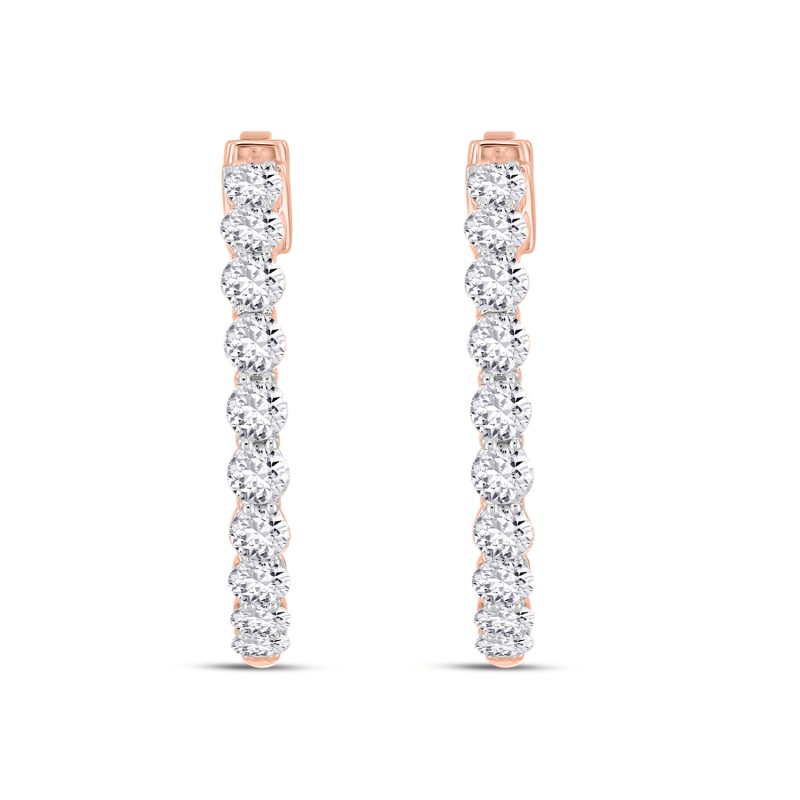 LADIES HOOP EARRINGS 2CT ROUND DIAMOND 14K ROSE GOLD