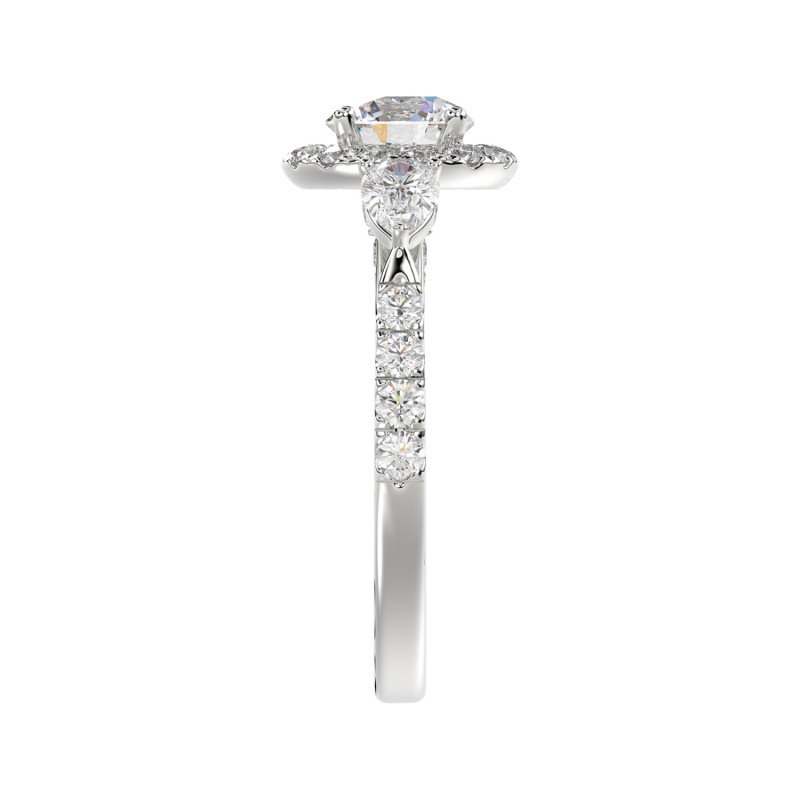 LADIES RING 2CT ROUND/PEAR DIAMOND 14K WHITE GOLD (CENTER STONE ROUND DIAMOND 1CT )