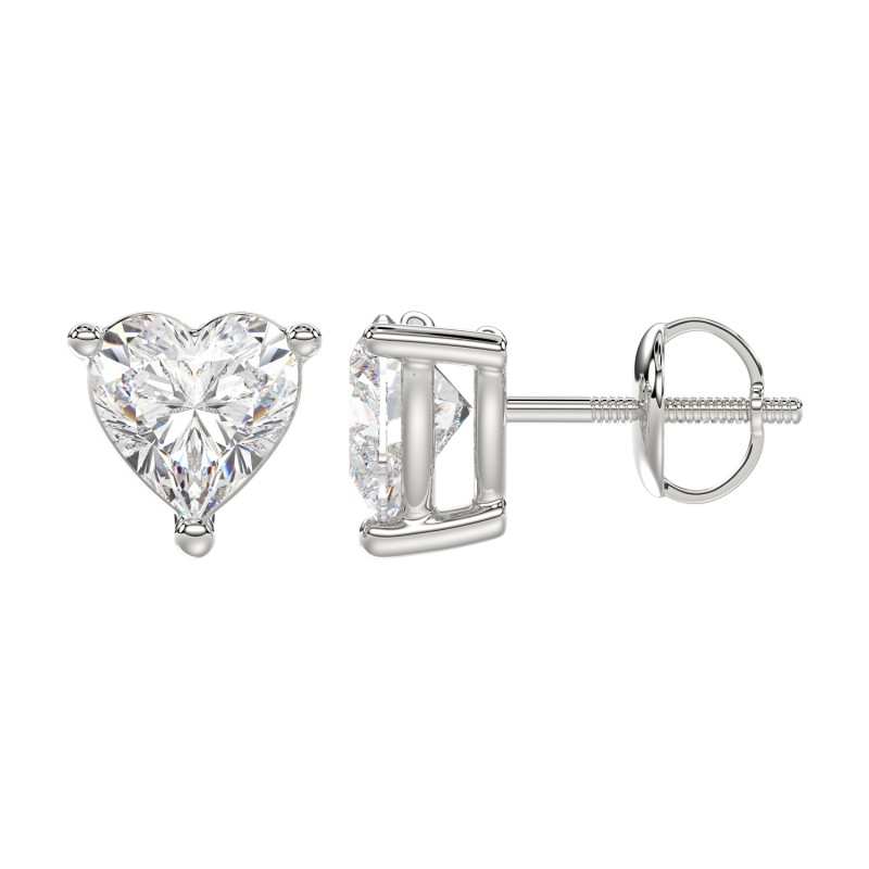 14K WHITE GOLD 1CT HEART DIAMOND LADIES SOLITAIRE EARRINGS 