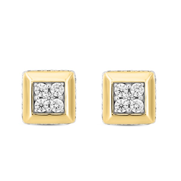 LADIES EARRINGS 1 1/2CT ROUND DIAMOND 14K YELLOW G...