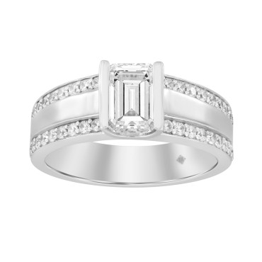 MEN'S RING 2CT ROUND/EMERALD DIAMOND 14K WHITE GOLD (CENTER STONE EMERALD DIAMOND 1 1/2CT )