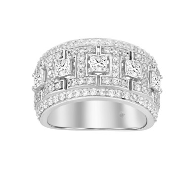 MEN'S RING 2CT ROUND/PRINCESS DIAMOND 14K WHITE GOLD