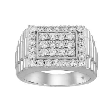 MEN'S RING 1 1/2CT ROUND DIAMOND 14K WHITE GOLD