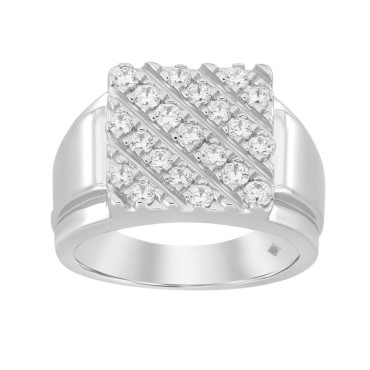 MEN'S RING 1CT ROUND DIAMOND 14K WHITE GOLD