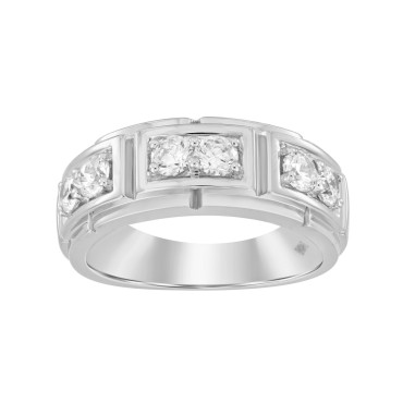 MEN'S RING 1CT ROUND DIAMOND 14K WHITE GOLD