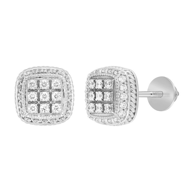 14K WHITE GOLD 3 /4CT ROUND DIAMOND Men's EARRINGS 