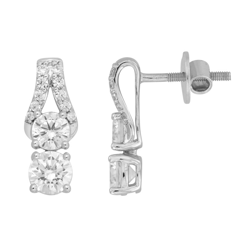 LADIES EARRINGS 2CT ROUND DIAMOND 14K WHITE GOLD