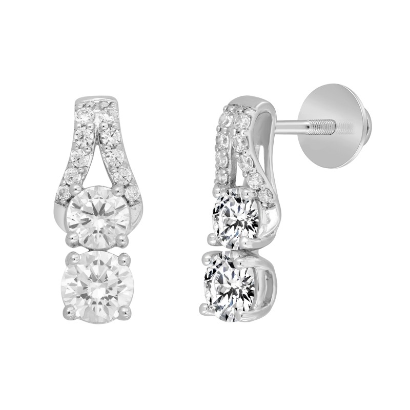 LADIES EARRINGS 2CT ROUND DIAMOND 14K WHITE GOLD